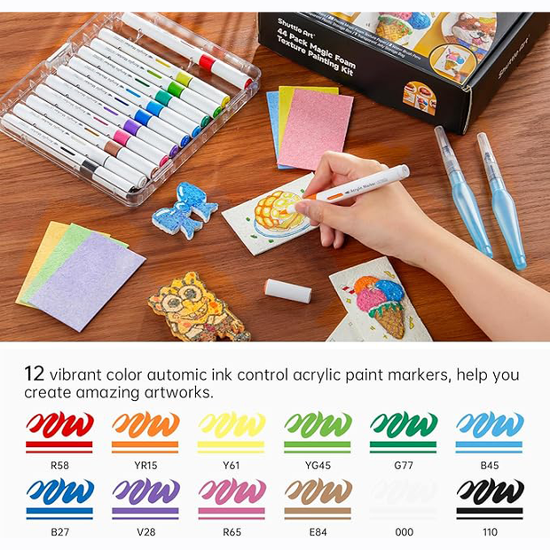 44-Piece Magic Foam Texture Painting Kit – Includes 28 Sheets of Foam Texture Paper