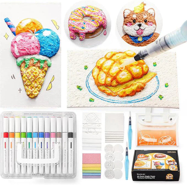 44-Piece Magic Foam Texture Painting Kit – Includes 28 Sheets of Foam Texture Paper
