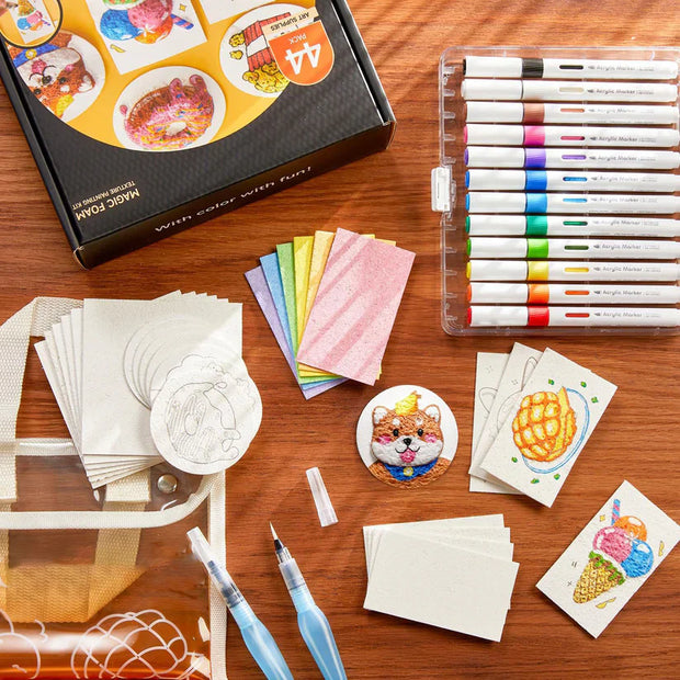 44-Piece Magic Foam Texture Painting Kit – Includes 28 Sheets of Foam Texture Paper